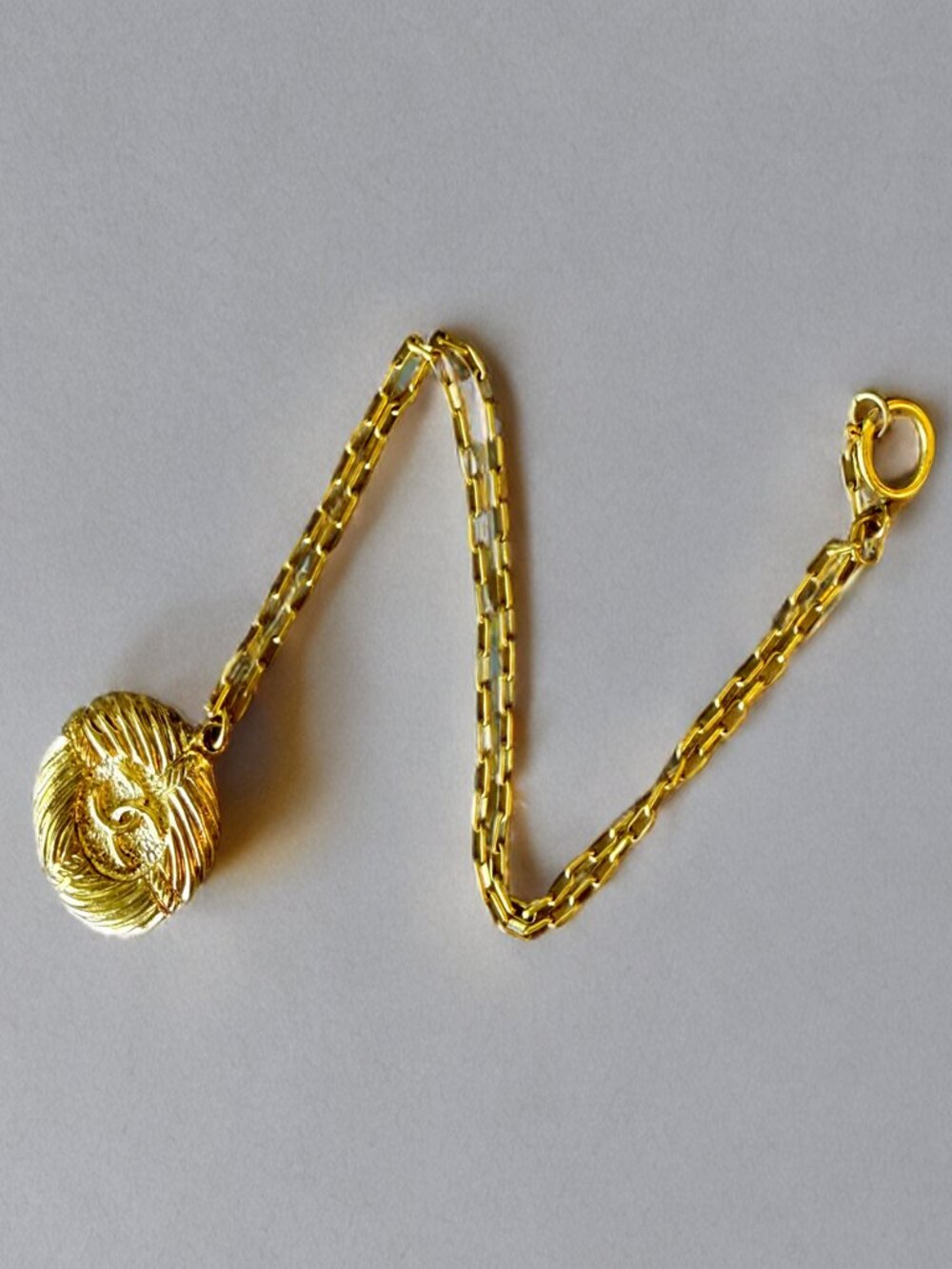 Chanel Vintage Gold-Plated CC Logo Round Pendant Paperclip Chain Necklace